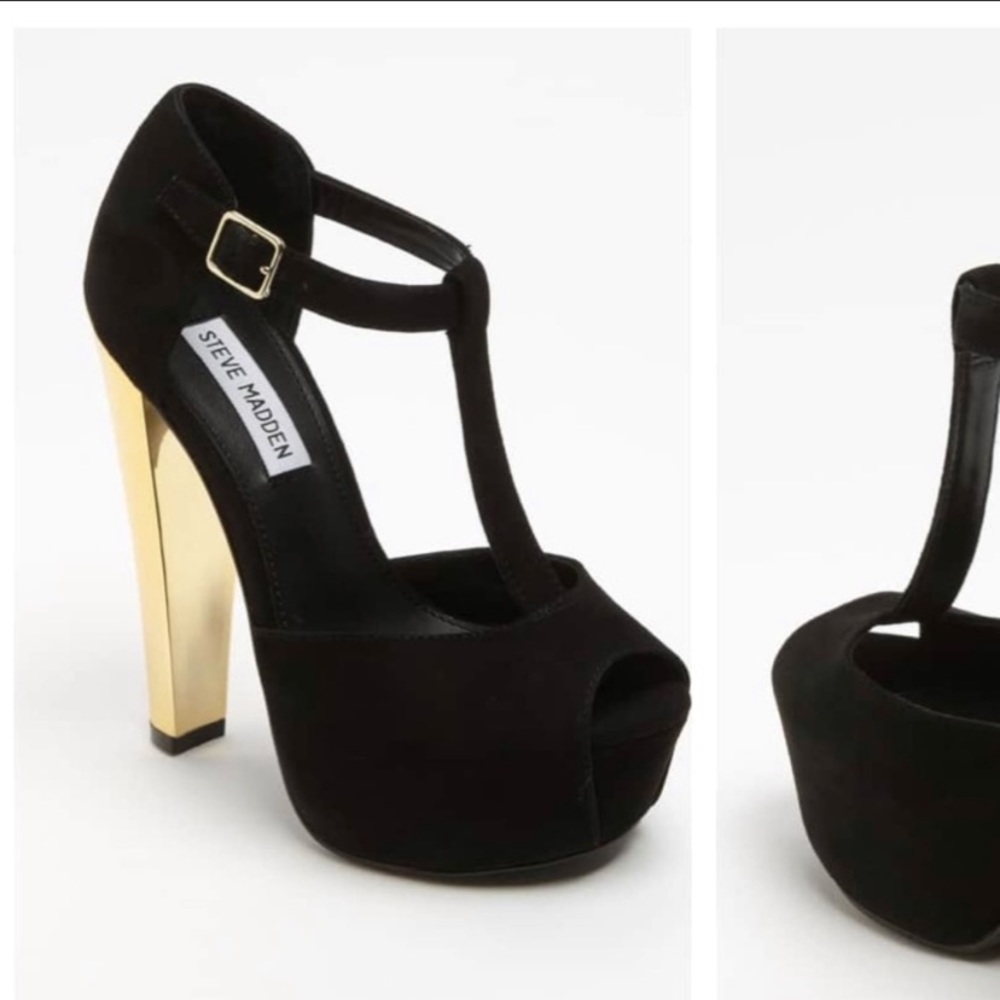 Steve Madden Black Suede, T-strapped Stilettos